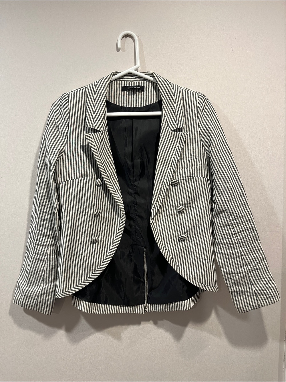 Olive Olivia Black & White Striped Linen Blazer